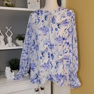 Purple White Chic Floral Women's Blouse